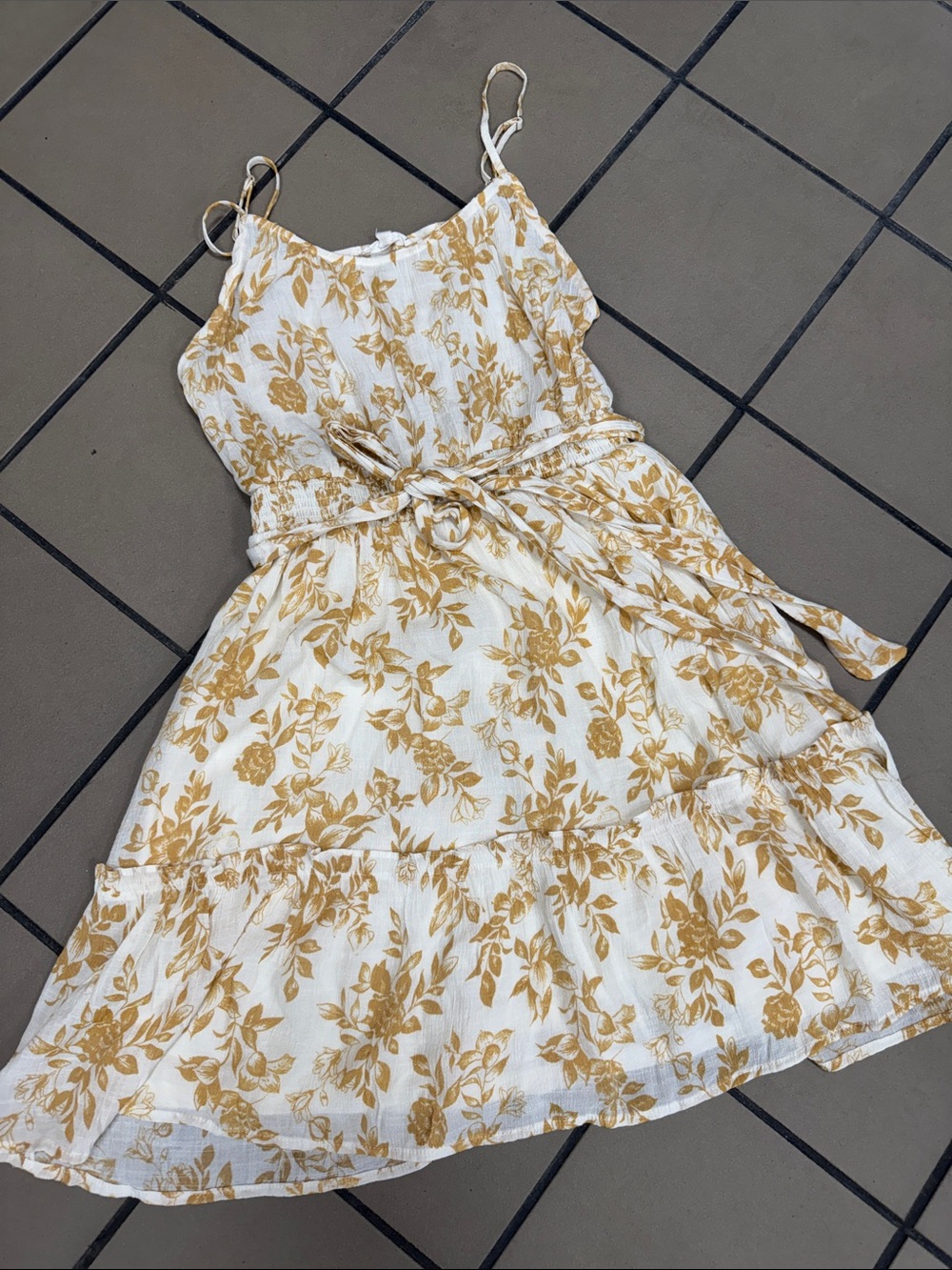 mine White Mini Dress with Mustard Floral Print